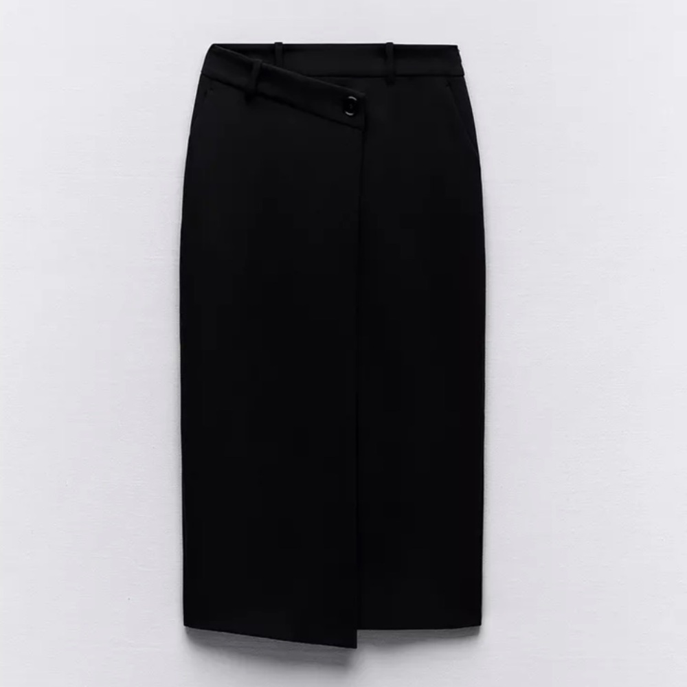 ZARA Wrap Front Midi Pencil Skirt - Black - Small